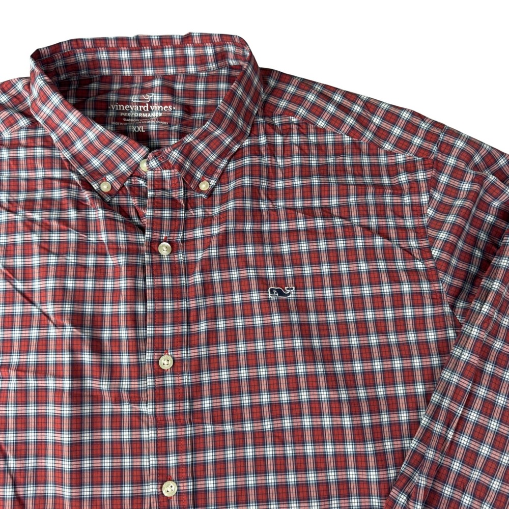 Vineyard Vines Performance Shirt Mens XXL Red Plaid Excellent Classic Fit Whale